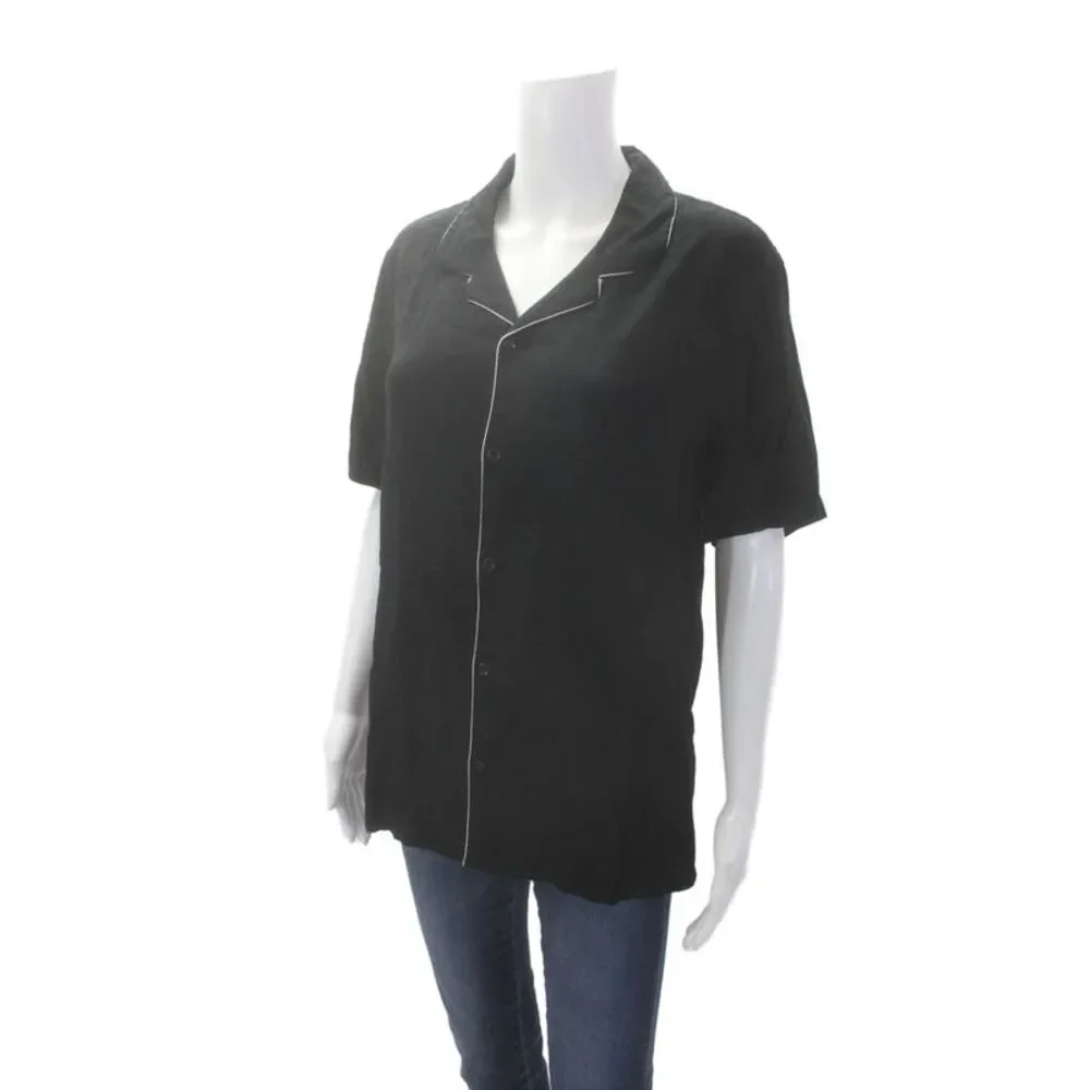 The Kooples Womens Button Down Short Sleeves Pajama Shirt Black Size Small